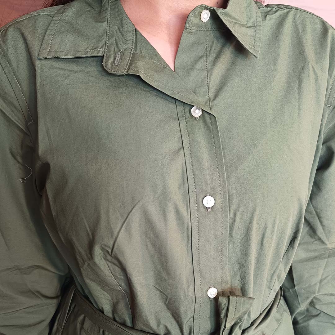 Pahnawaa Classic Green A-Line Midi Dress
