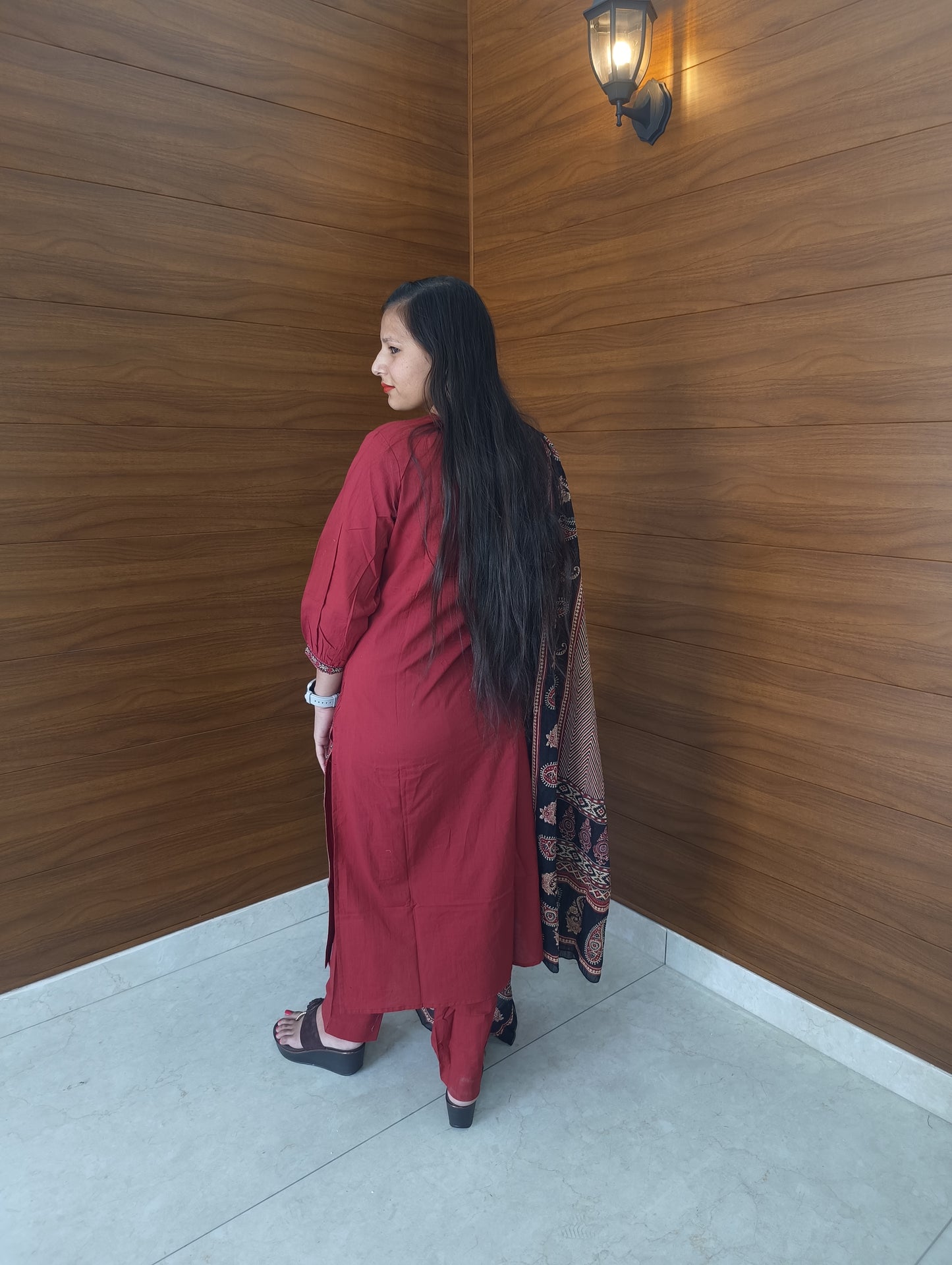Pahnawaa Mahroon Straight Suit with Multi Dupatta
