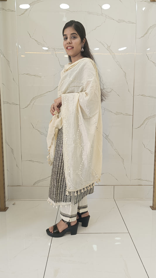 Black Suit with Neck Design and designer Cream Dupatta
