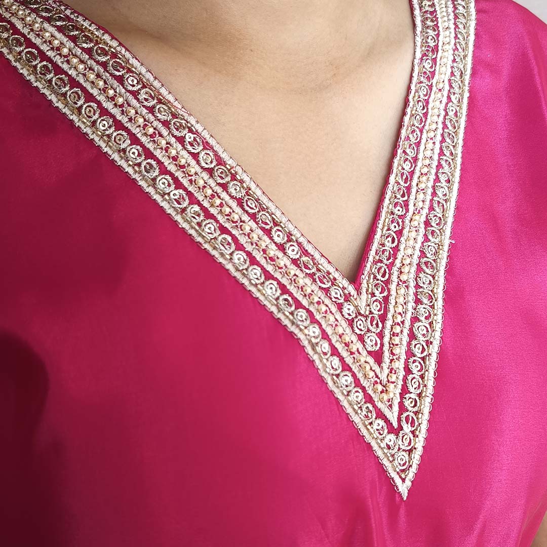 Pahnawaa Regal Magenta Party Wear Suit Set with Neck Work