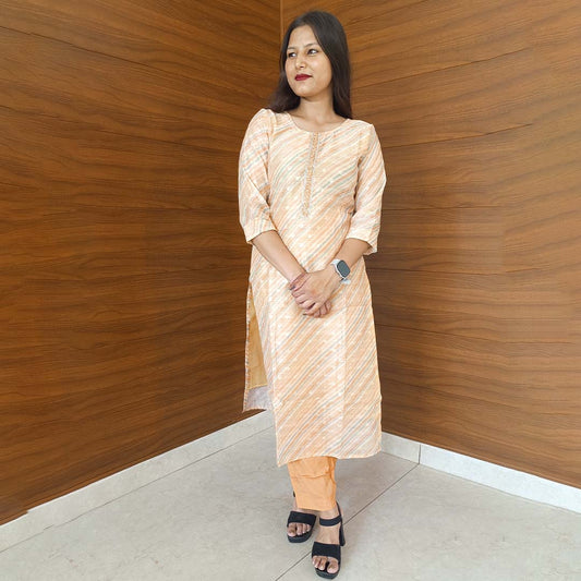 Pahnawaa Pale Orange Suit Set with Round Neck