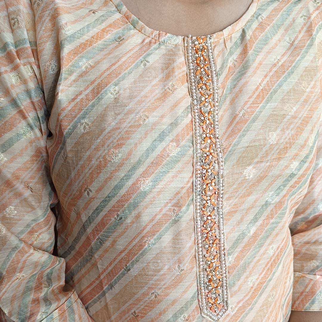 Pahnawaa Pale Orange Suit Set with Round Neck