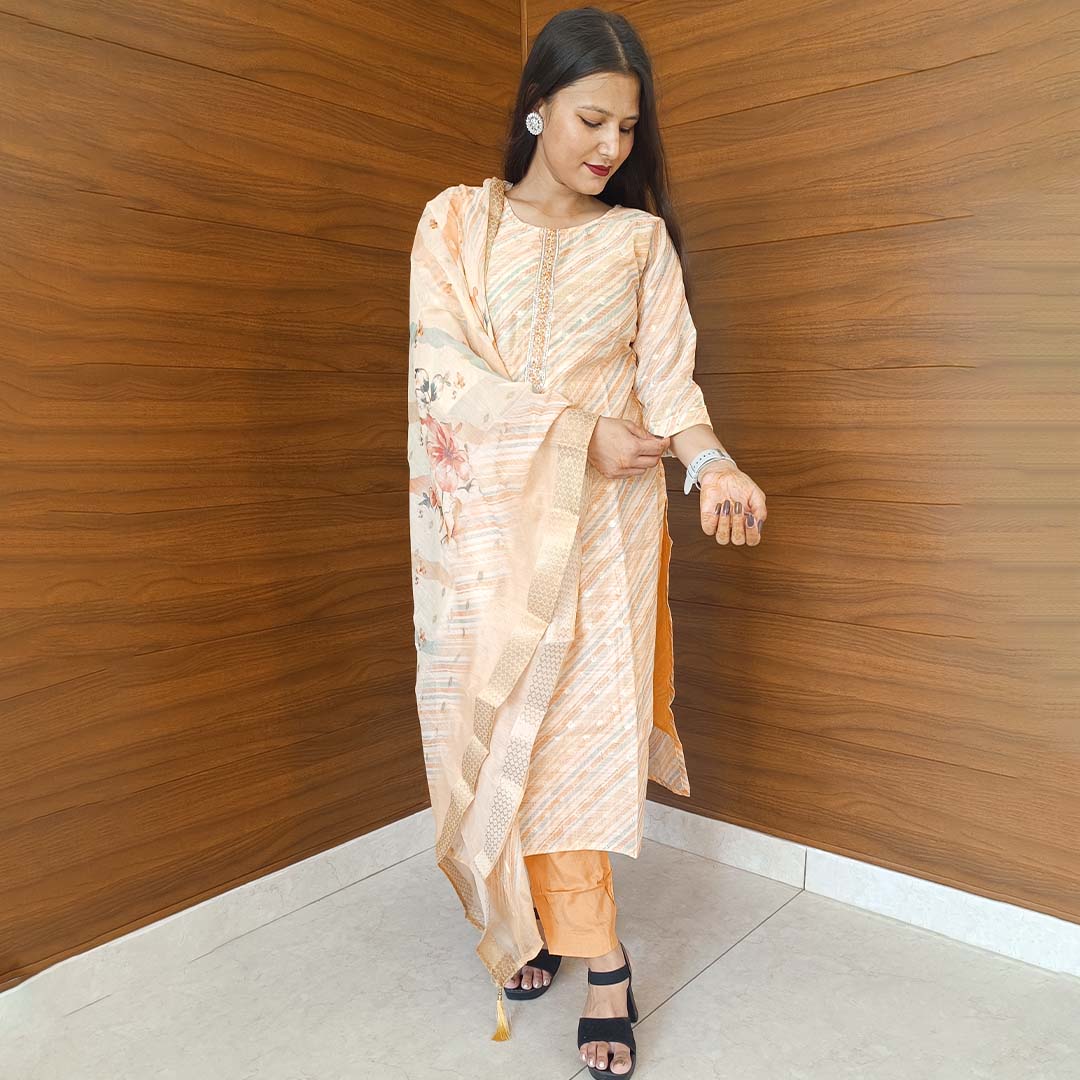 Pahnawaa Pale Orange Suit Set with Round Neck