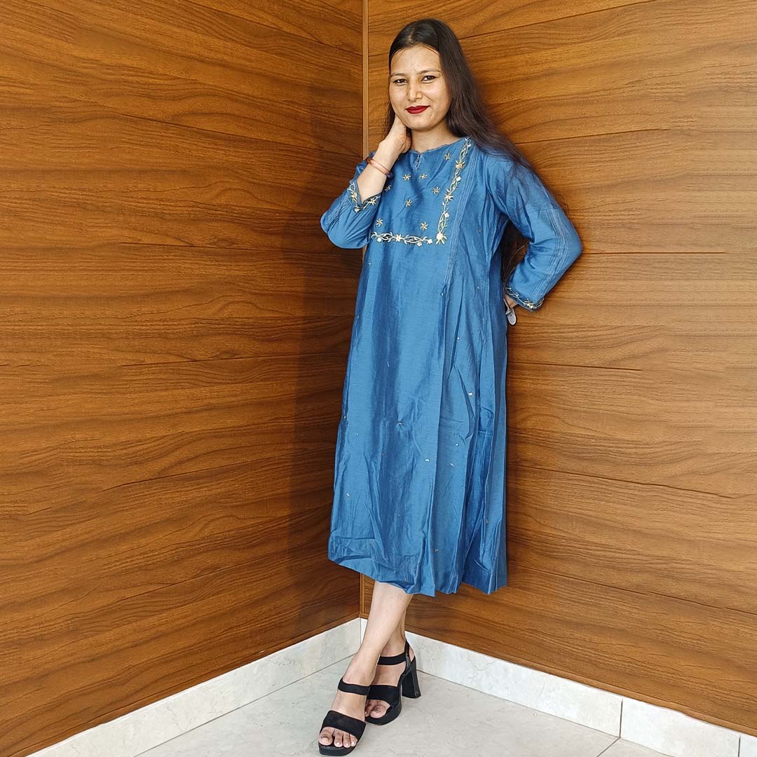 Pahnawaa Graceful Peacock A-Line Midi Dress