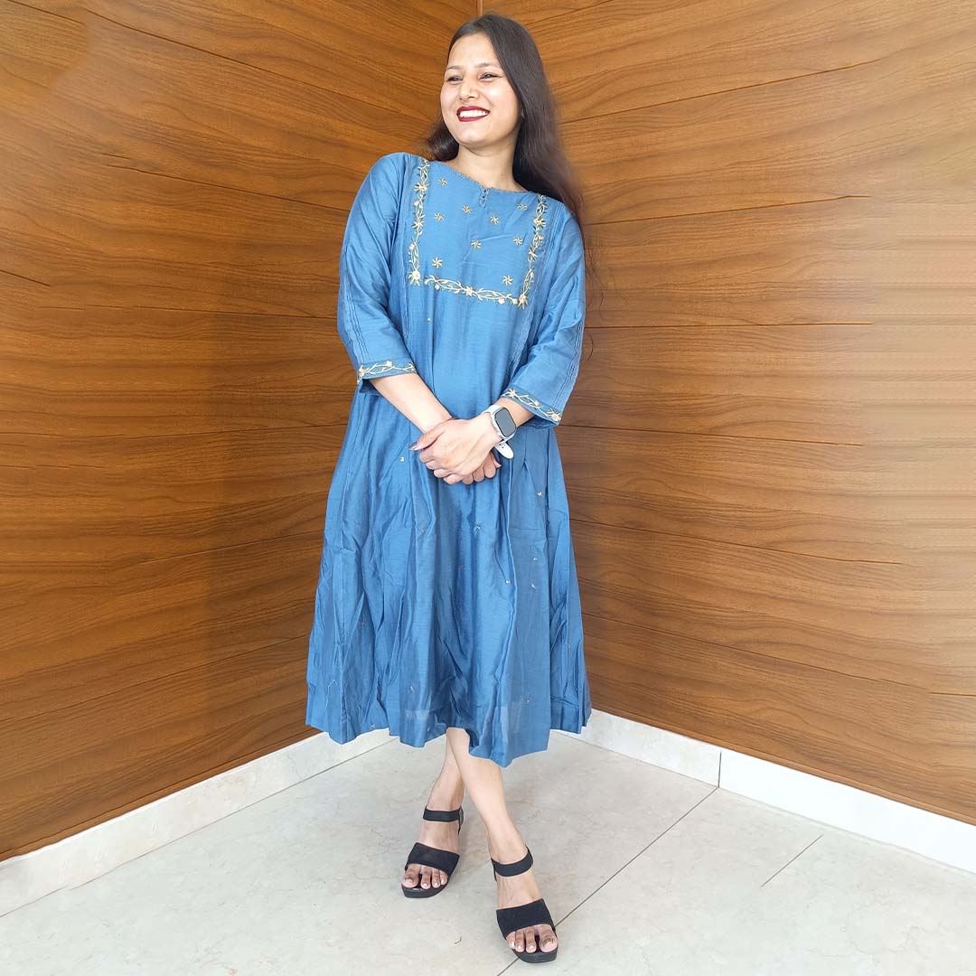Pahnawaa Graceful Peacock A-Line Midi Dress
