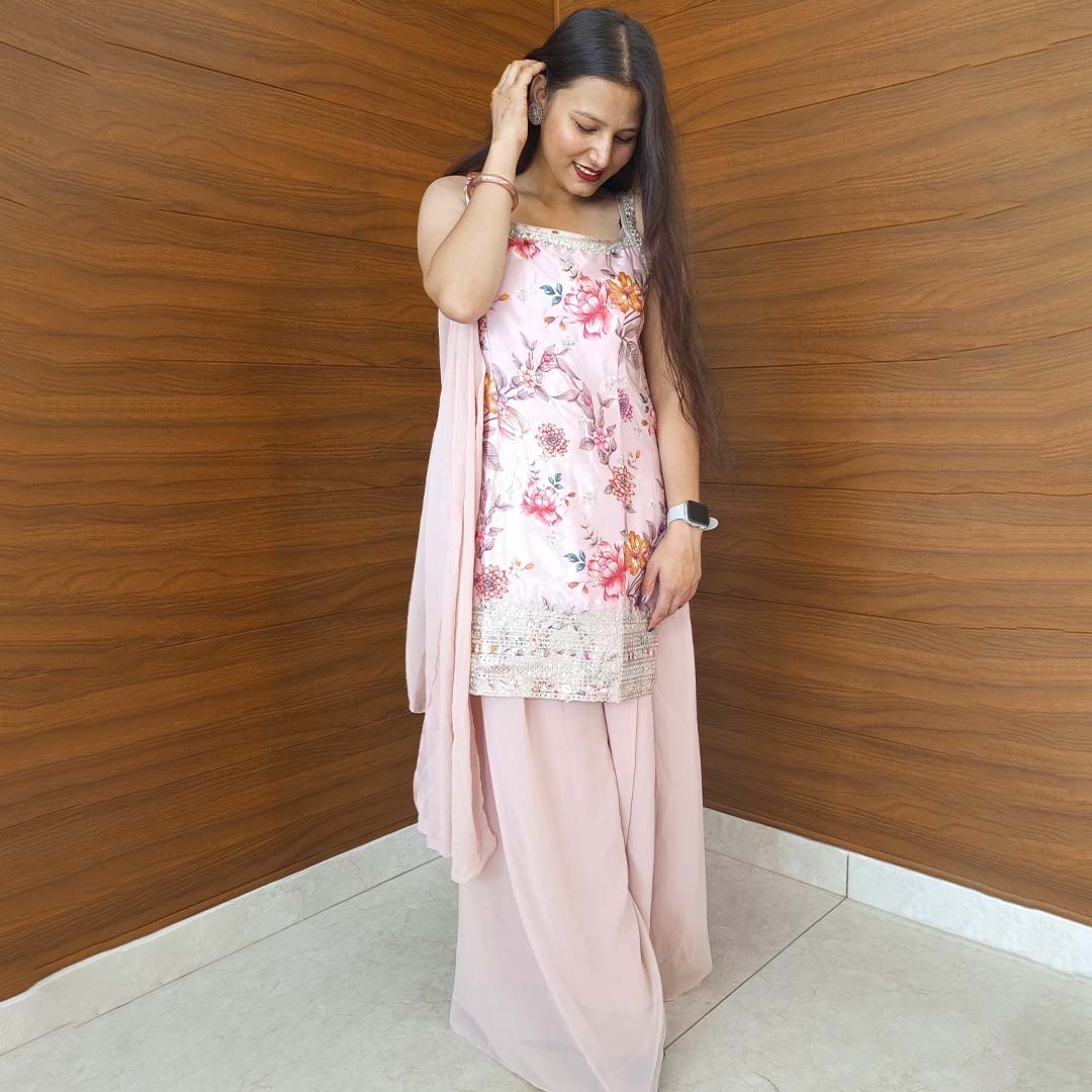 Pahnawaa Short Kurti Plazzoo Set with Round Neck