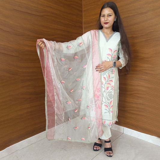 Bottle Gourd Pure Cotton Suit with Heavy Embroidery Work & Dupatta Set
