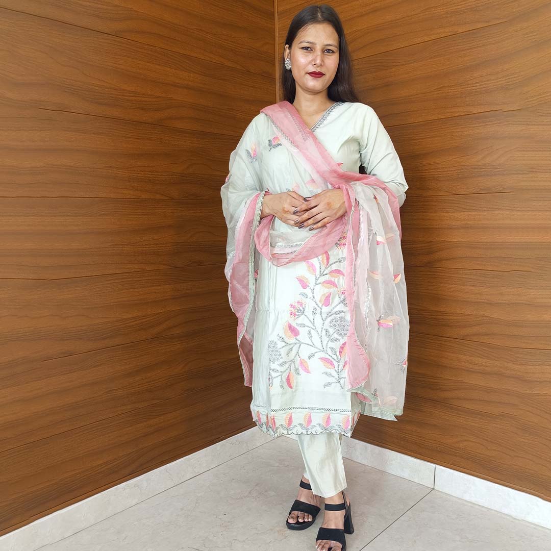 Bottle Gourd Pure Cotton Suit with Heavy Embroidery Work & Dupatta Set