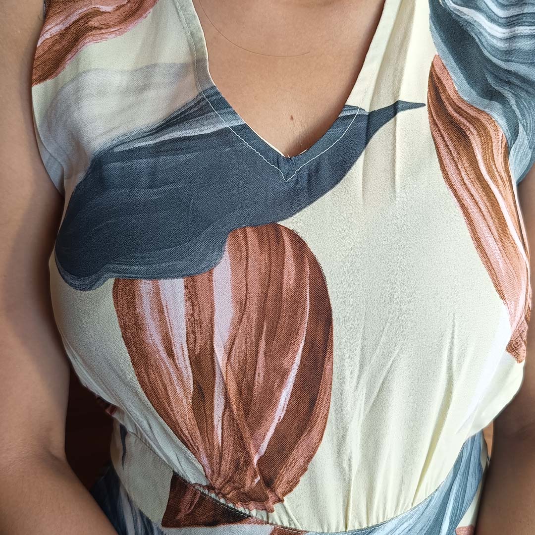 Pahnawaa Cream Printed Cotton Mix Jumpsuit