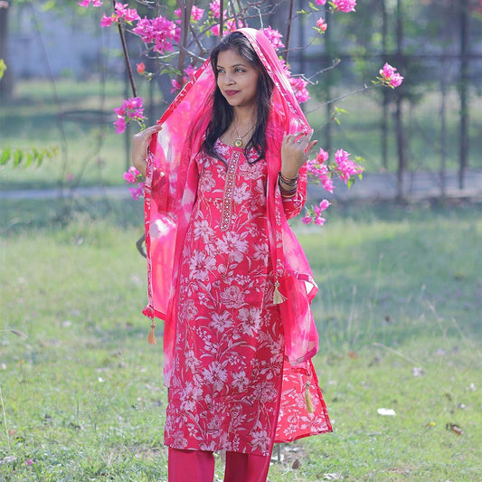 Pahnawaa Scarlet Bloom Floral Suit Set