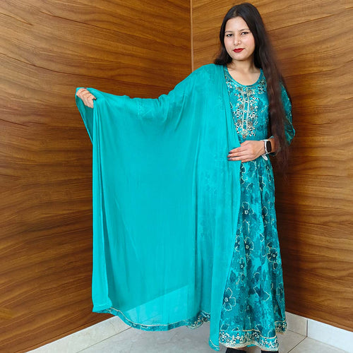 Pahnawaa Graceful Green Anarkali Suit with Neck Design