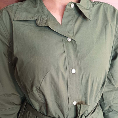 Pahnawaa Classic Green A-Line Midi Dress