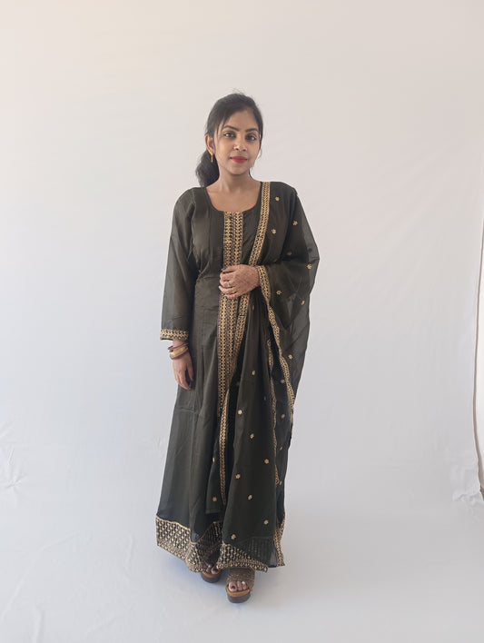 Elegant Green Viscose Rayon A-Line Suit Set with Dupatta