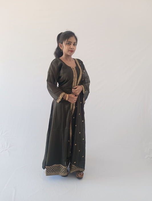 Elegant Green Viscose Rayon A-Line Suit Set with Dupatta