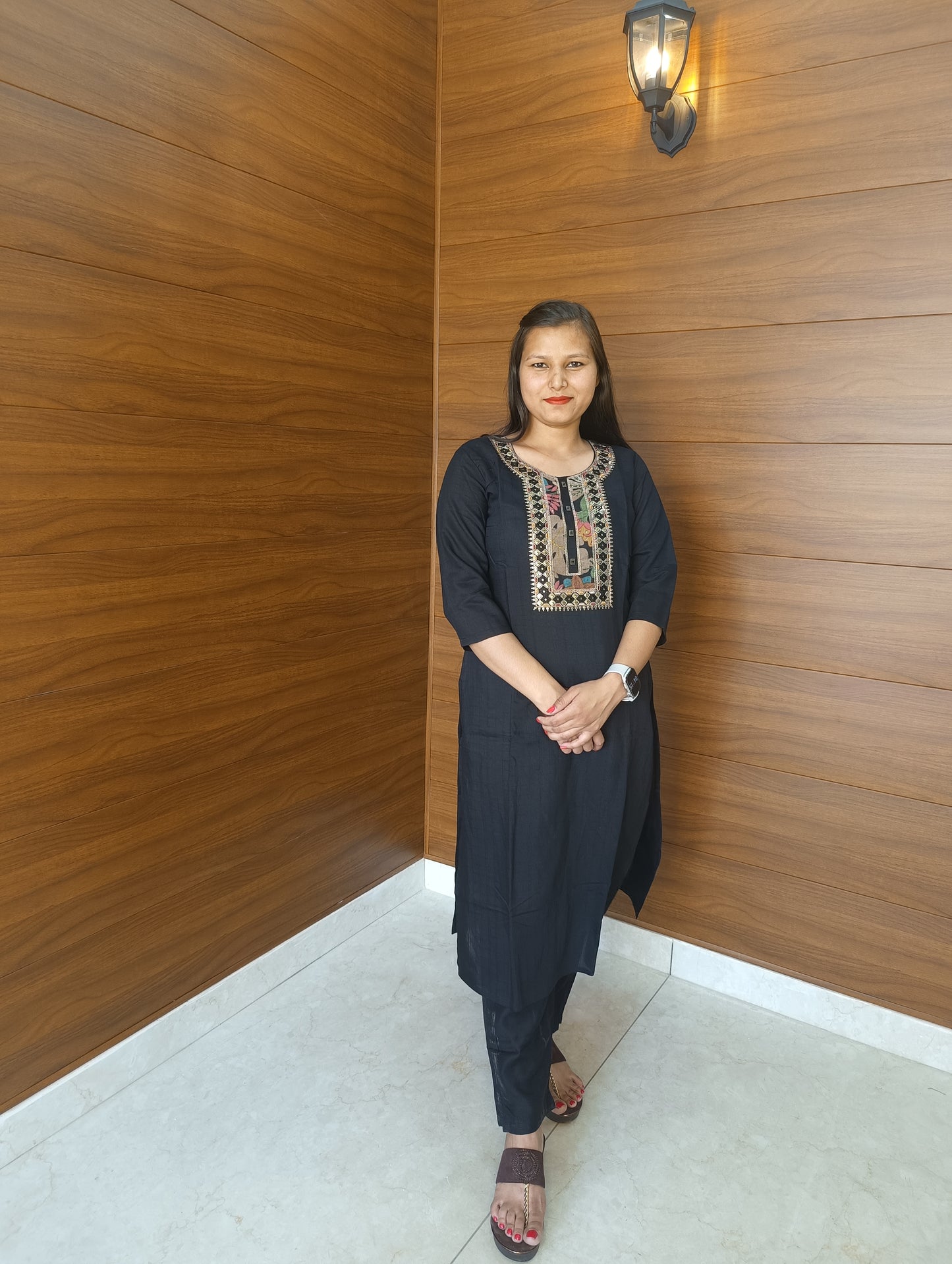 Pahnawaa Black Straight Suit with Printed Dupatta