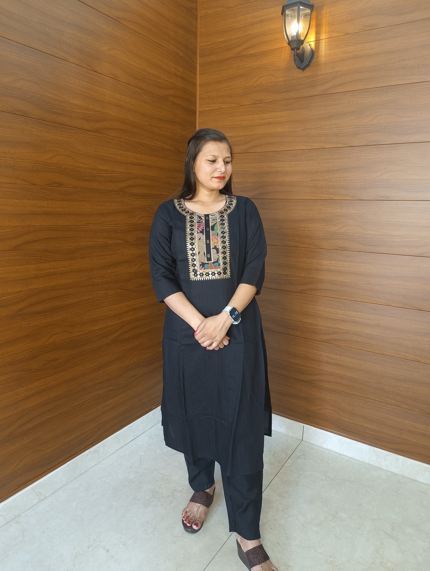 Pahnawaa Black Straight Suit with Printed Dupatta