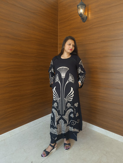 Pahnawaa Elegant Black Plazoo Suit Set with Embroidered Kurta.