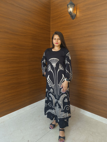 Pahnawaa Elegant Black Plazoo Suit Set with Embroidered Kurta.