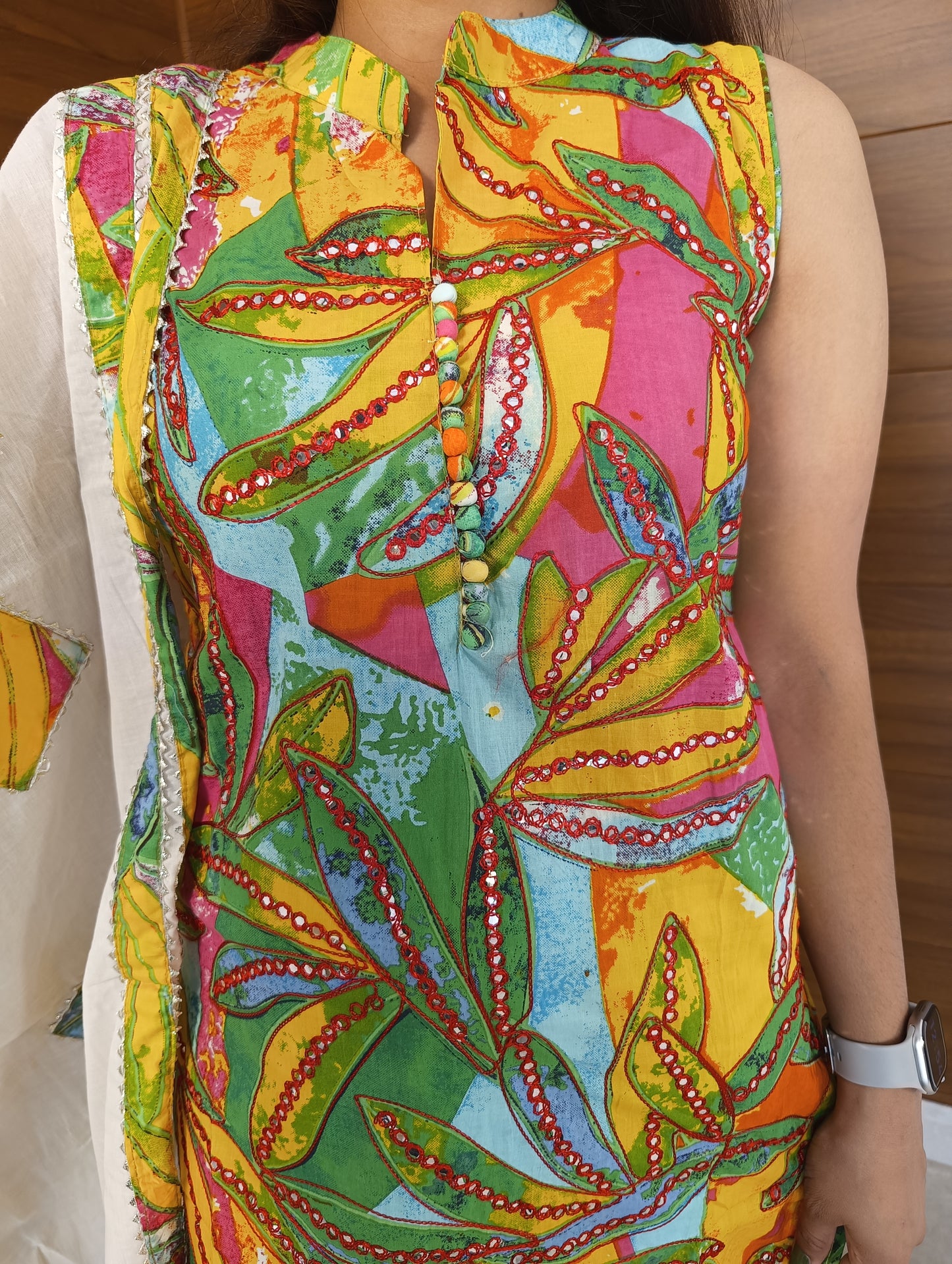 Pahnawaaa White Multicolor Printed Suit with Work