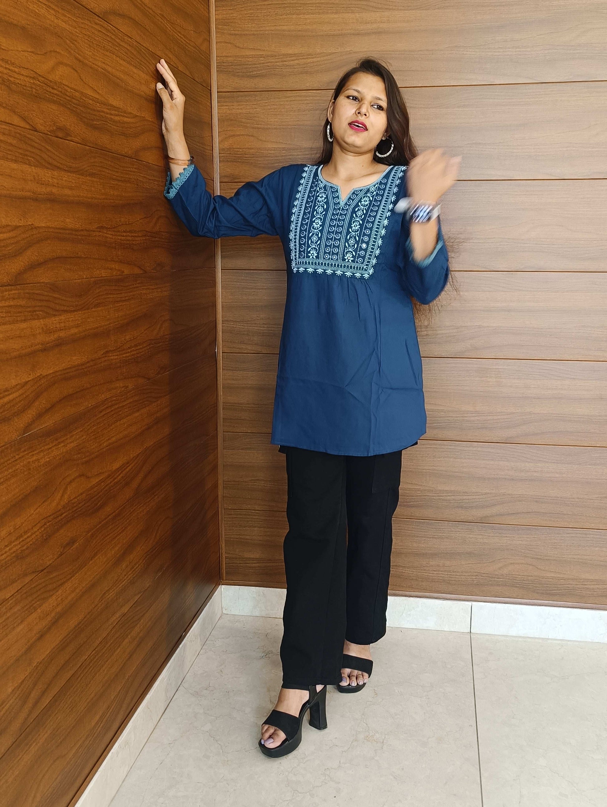 Pahnawaa Peacock Blue Handwork Top