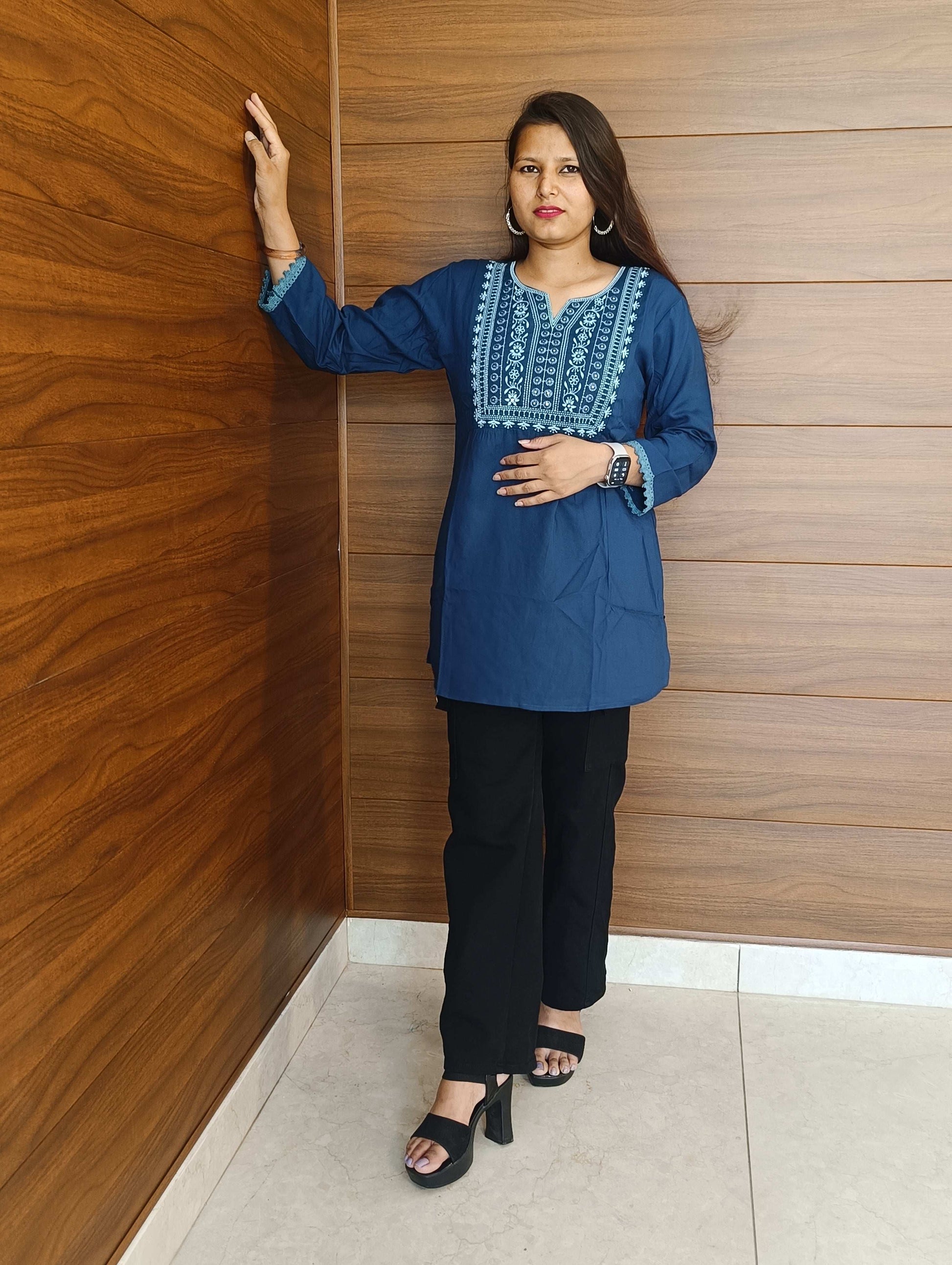 Pahnawaa Peacock Blue Handwork Top