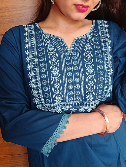 Pahnawaa Peacock Blue Handwork Top