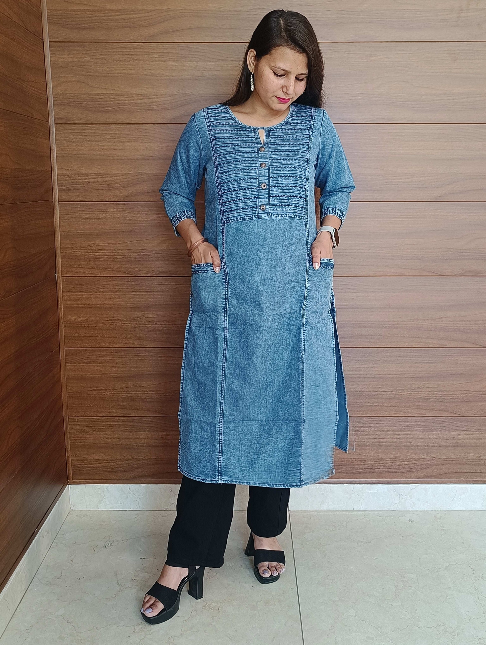Pahnawaa Denim Look Cotton Kurti