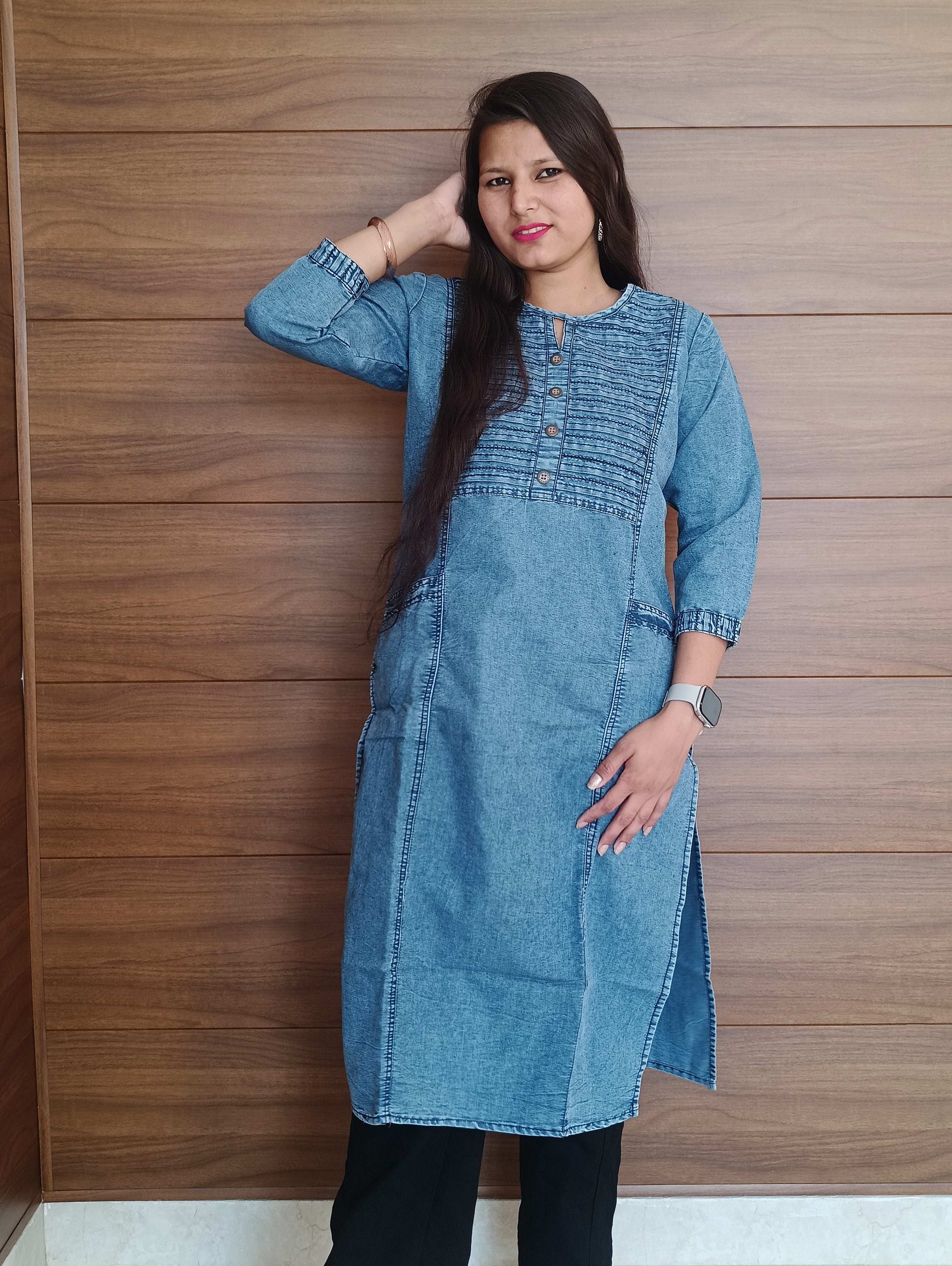 Pahnawaa Denim Look Cotton Kurti