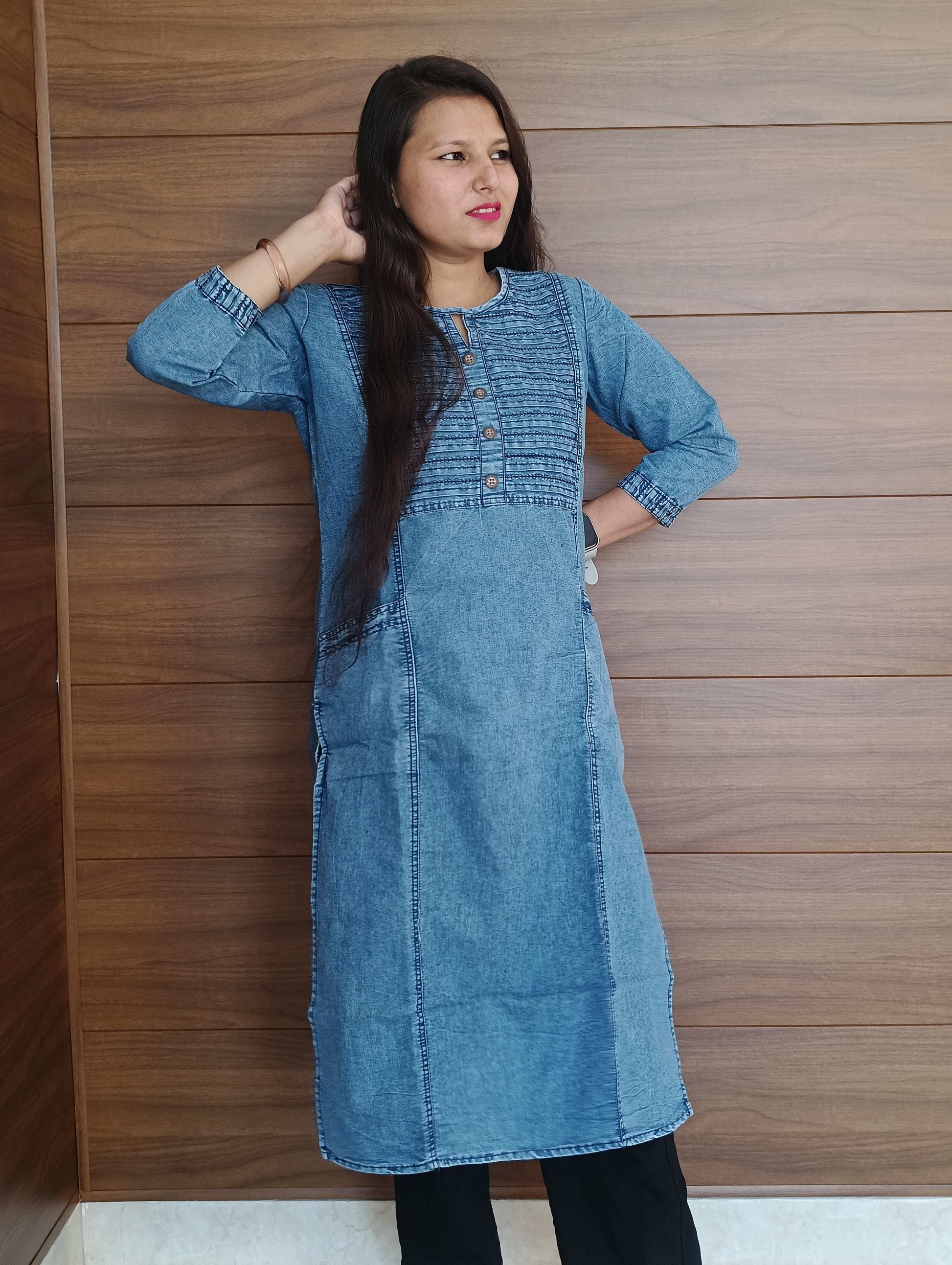 Pahnawaa Denim Look Cotton Kurti