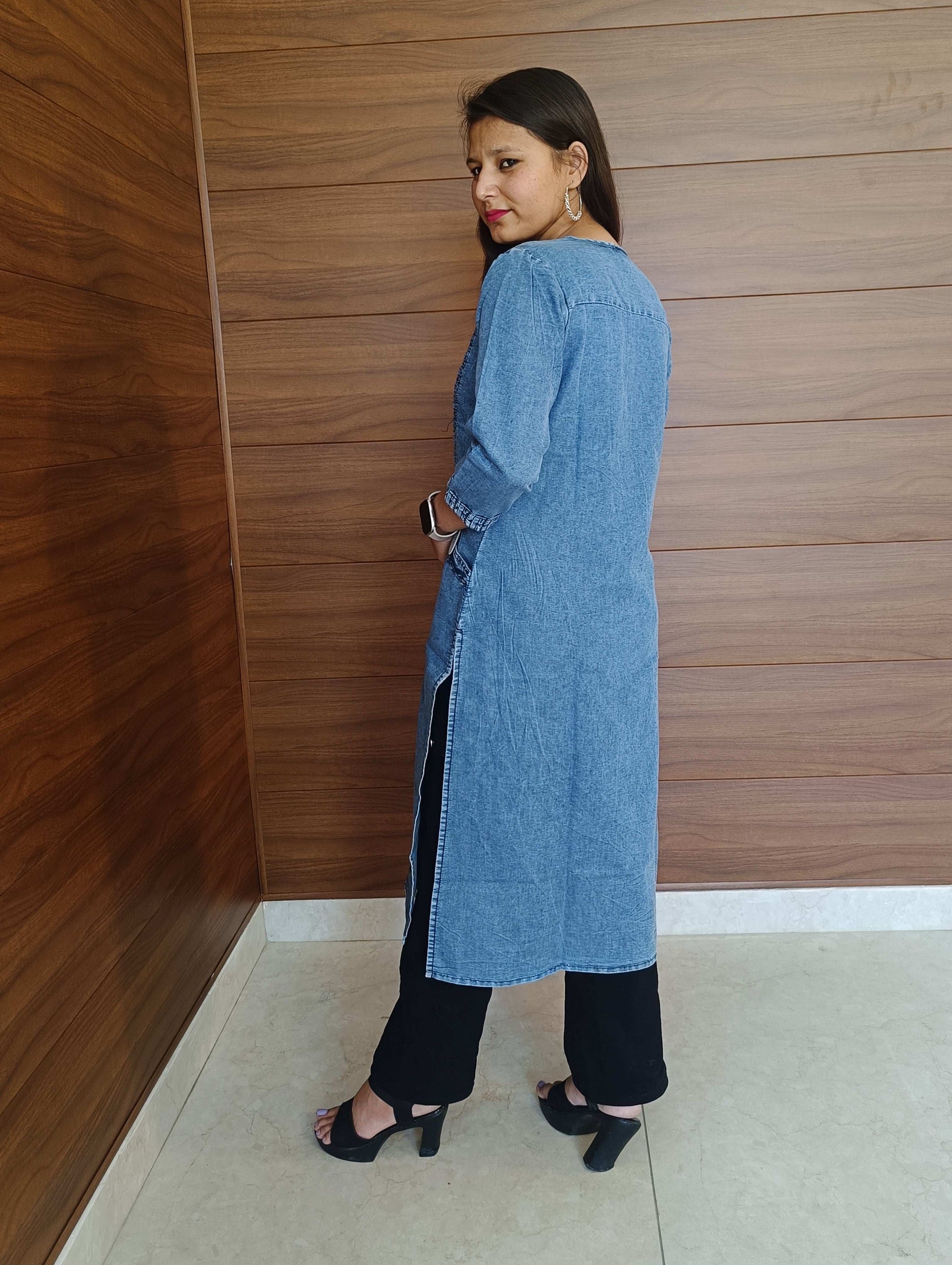 Pahnawaa Denim Look Cotton Kurti