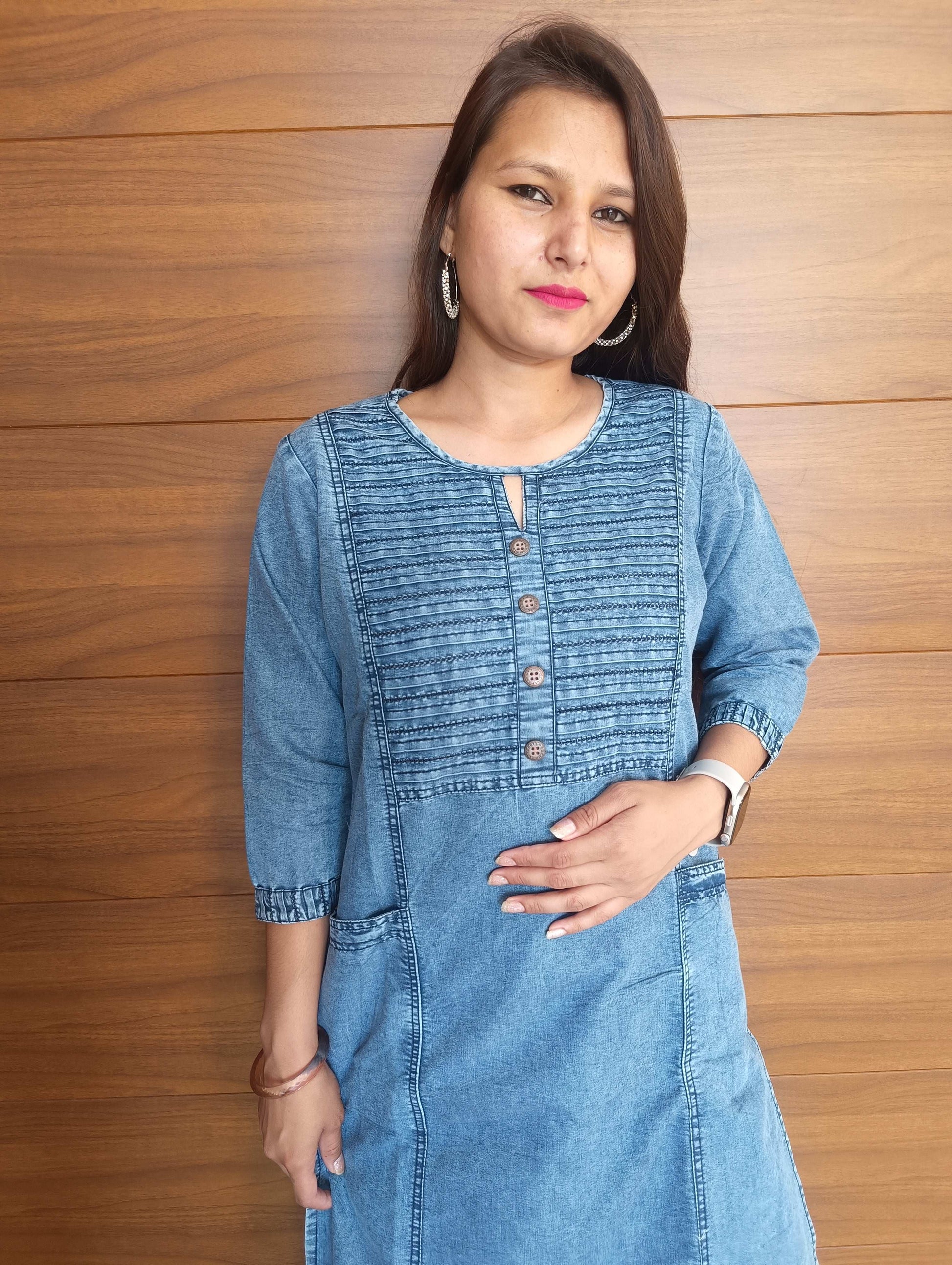 Pahnawaa Denim Look Cotton Kurti