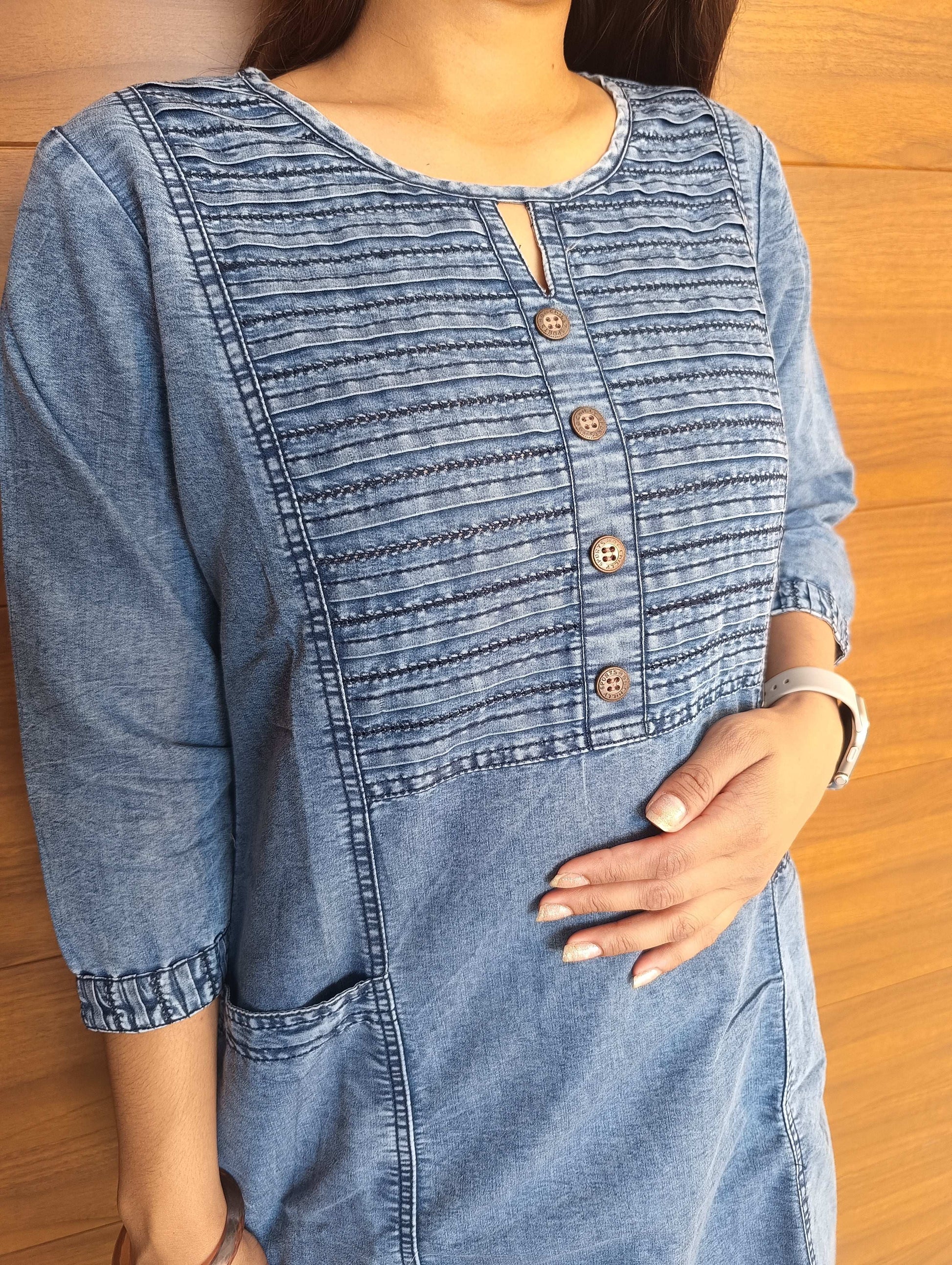 Pahnawaa Denim Look Cotton Kurti