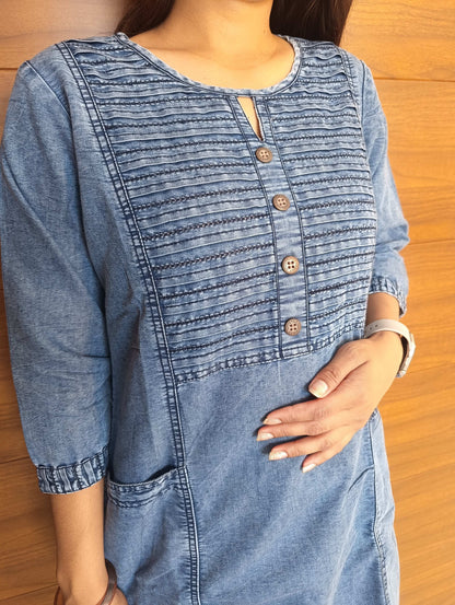 Pahnawaa Denim Look Cotton Kurti