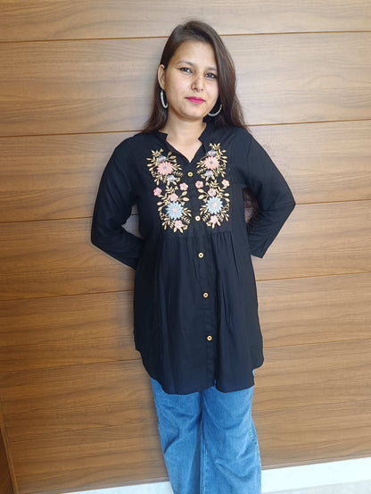 Pahnawaa Black Printed Handwork Top