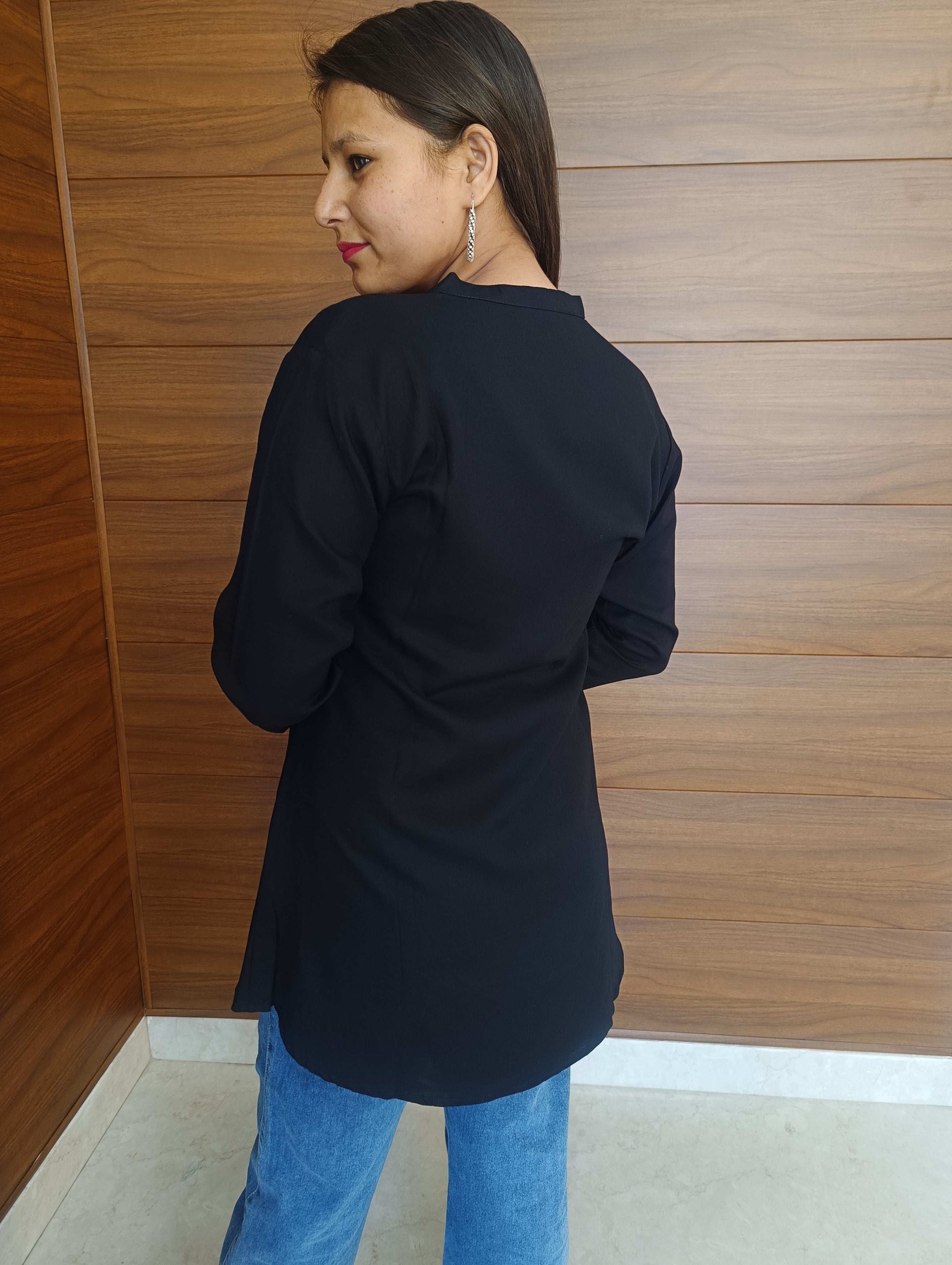 Pahnawaa Black Printed Handwork Top