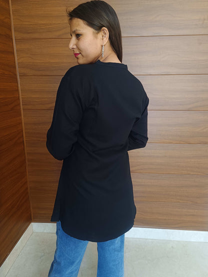 Pahnawaa Black Printed Handwork Top