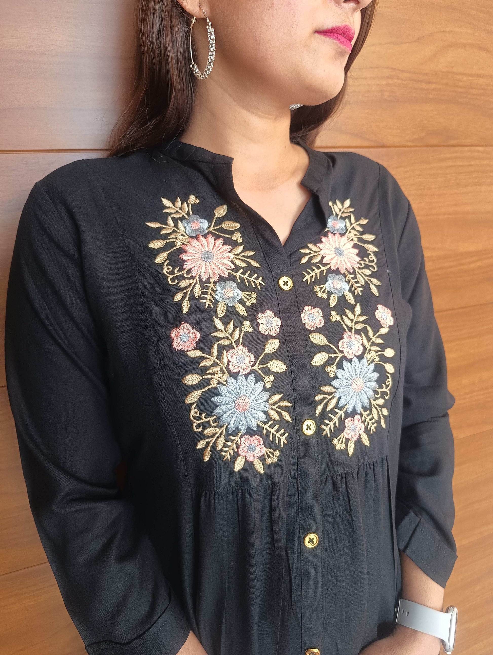 Pahnawaa Black Printed Handwork Top