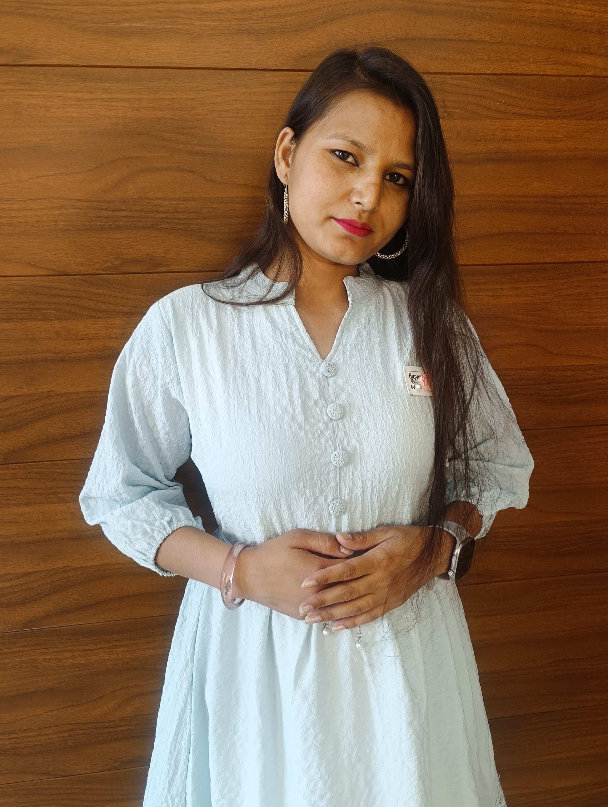 Pahnawaa Ice Blue Cotton Middi Dress