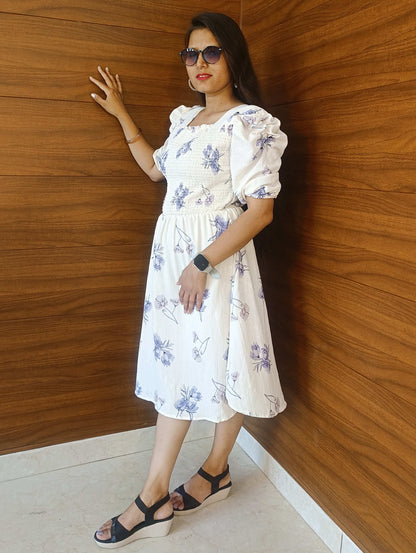 Pahnawaa Ice Blue Scoop Neck Middi Dress