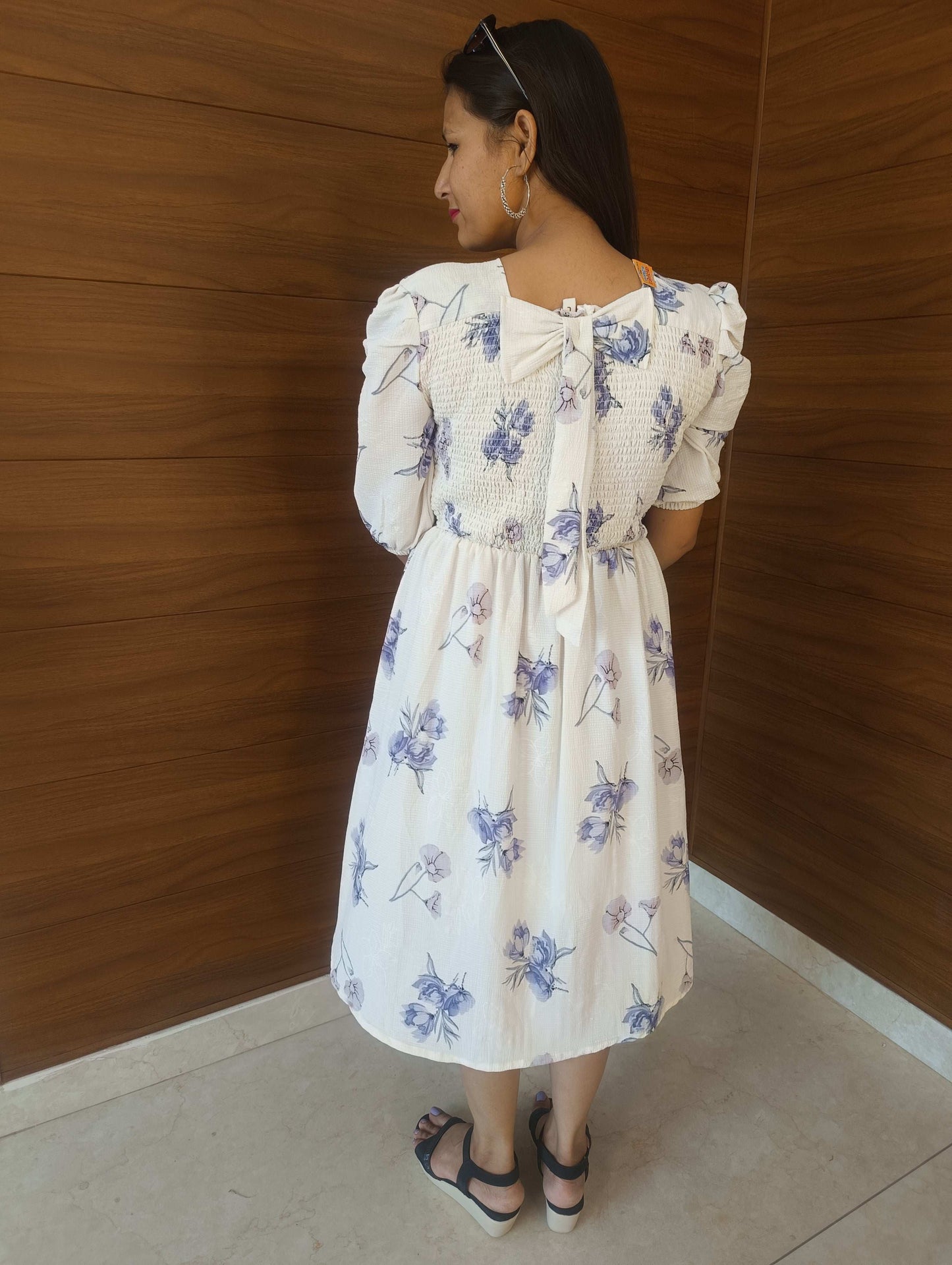 Pahnawaa Ice Blue Scoop Neck Middi Dress