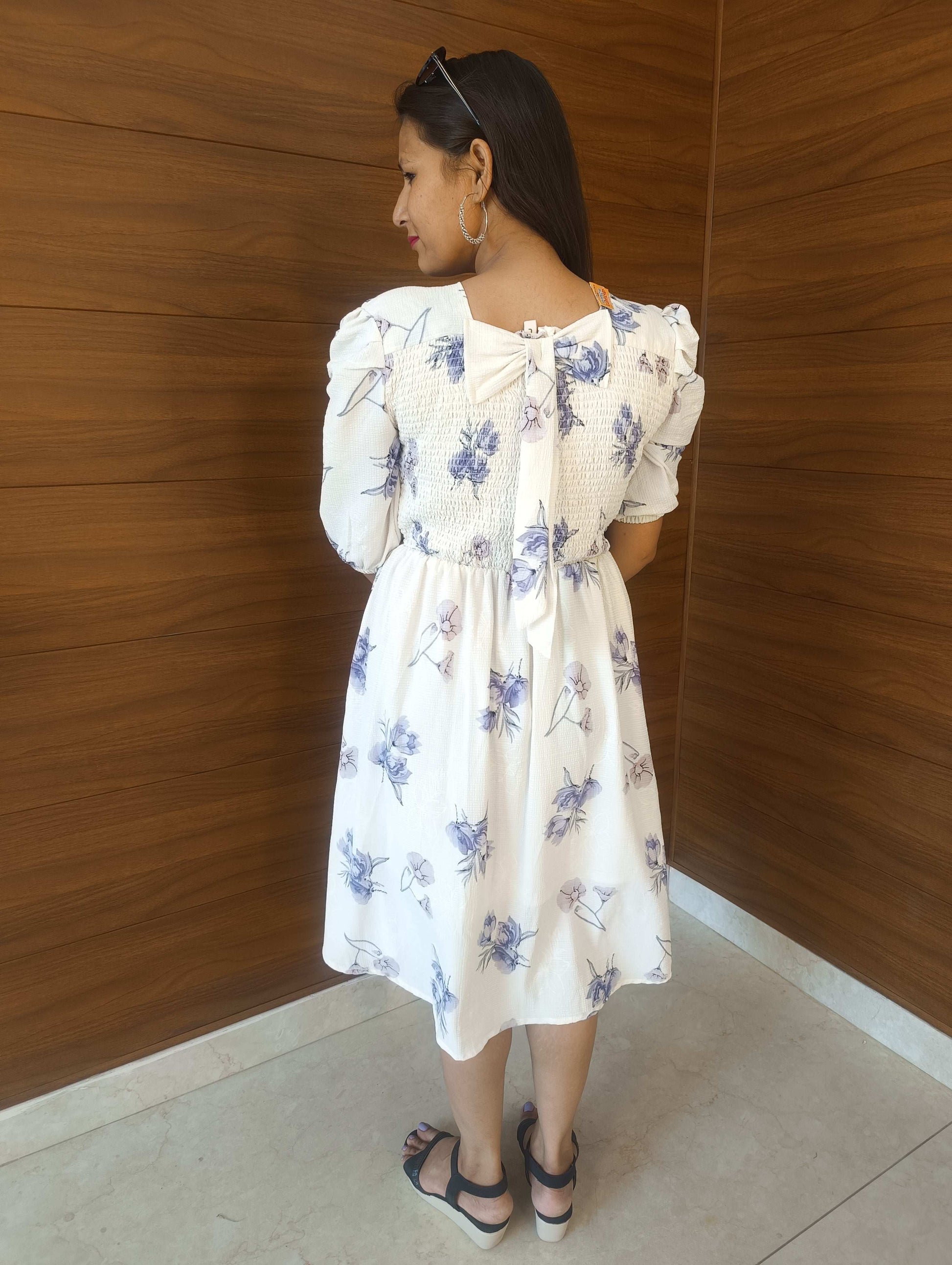 Pahnawaa Ice Blue Scoop Neck Middi Dress