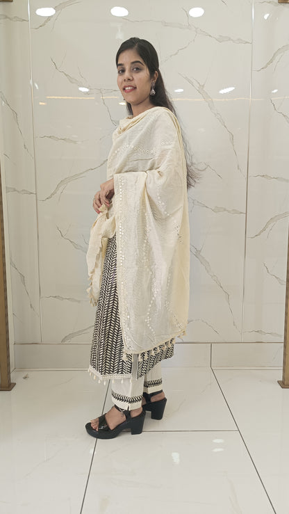 Black Suit with Neck Design and designer Cream Dupatta