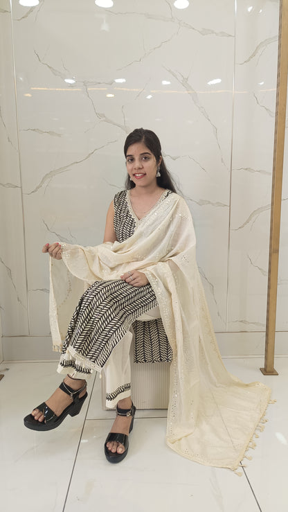 Black Suit with Neck Design and designer Cream Dupatta