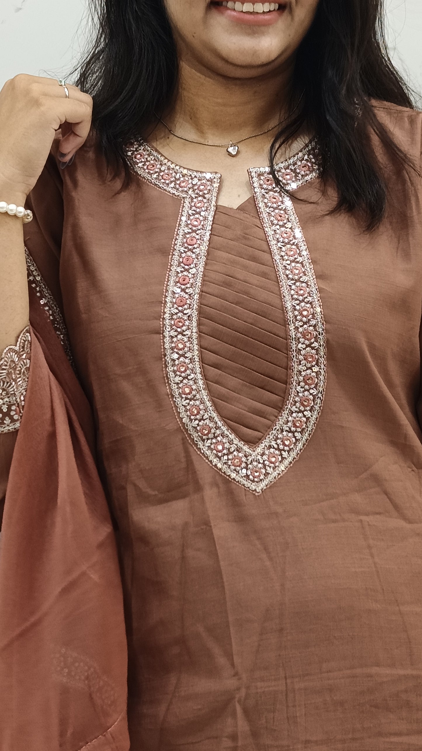 Women’s Brown Muslin Printed Anarkali Kurta Set with Dupatta
