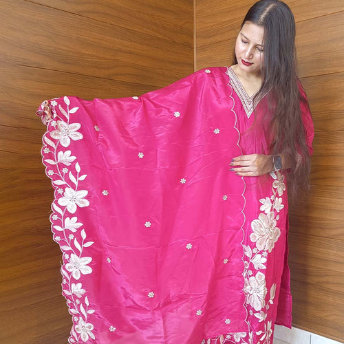 Pahnawaa Regal Magenta Party Wear Suit Set with Neck Work