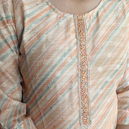 Pahnawaa Pale Orange Suit Set with Round Neck