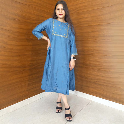 Pahnawaa Graceful Peacock A-Line Midi Dress