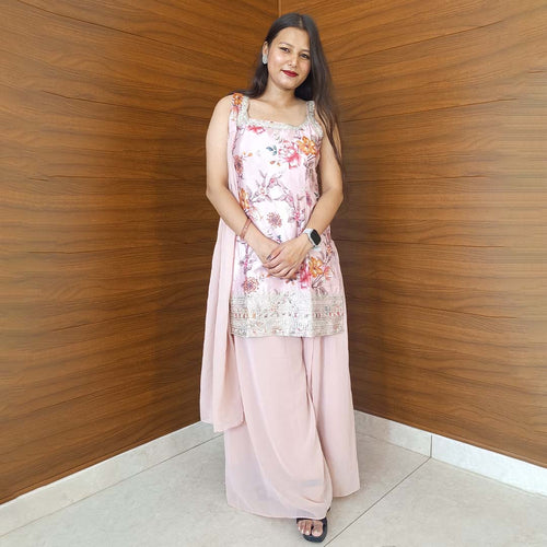 Pahnawaa Short Kurti Plazzoo Set with Round Neck