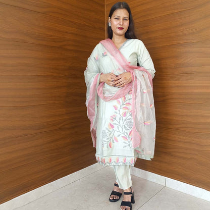 Bottle Gourd Pure Cotton Suit with Heavy Embroidery Work & Dupatta Set